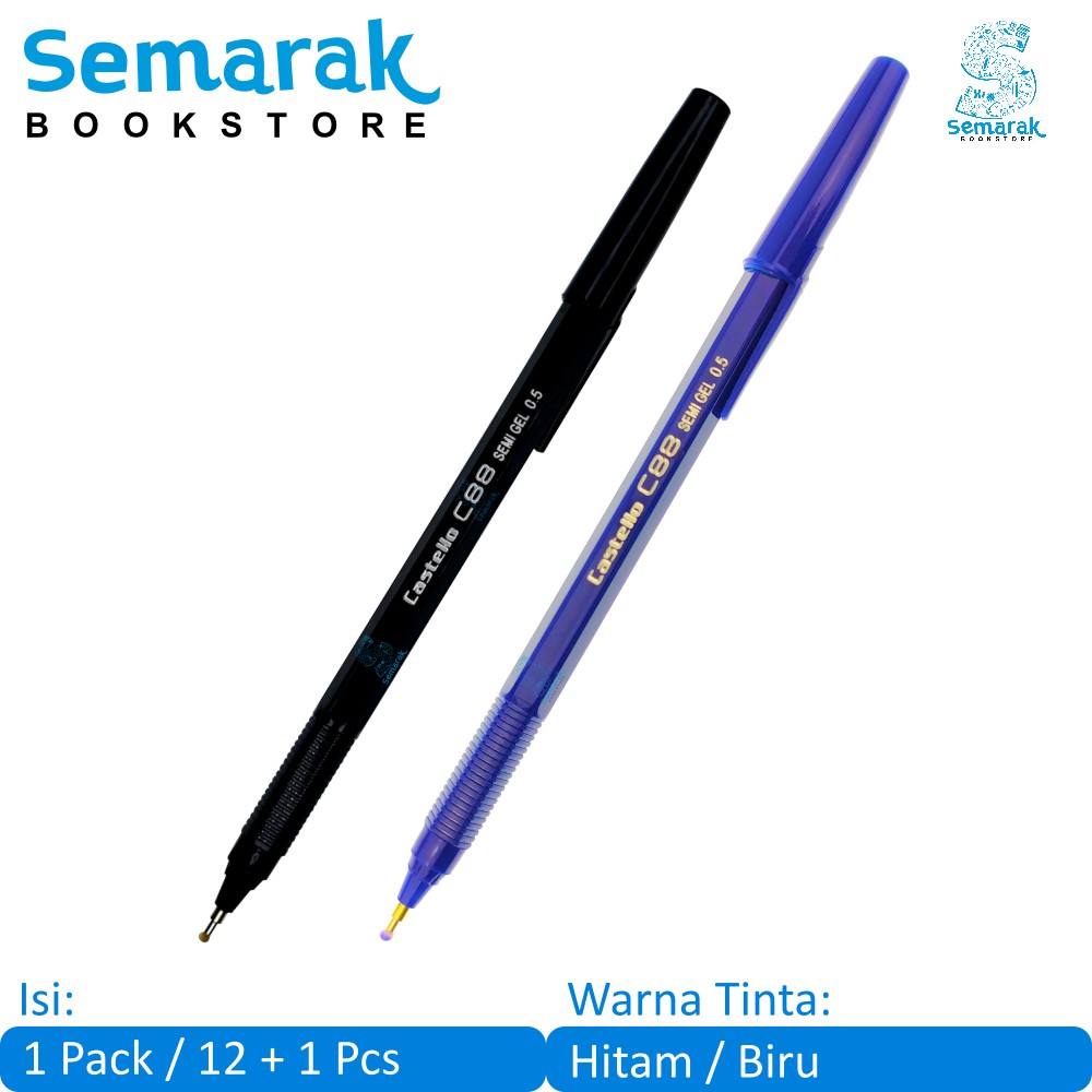 

Pulpen Semi Gel 0.5 Standard Castello C88 - Hitam/Biru [1 Pack / 12 + 1 Pcs]