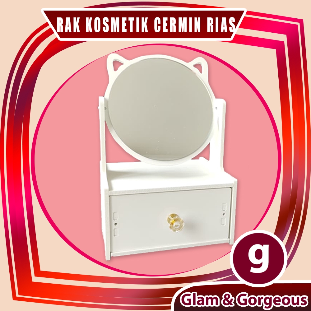 Rak Kosmetik Kayu Kotak Tempat Make Up Skincare Ada 1 Laci Tahan Air DS024 Tahan Air Bonus Cermin