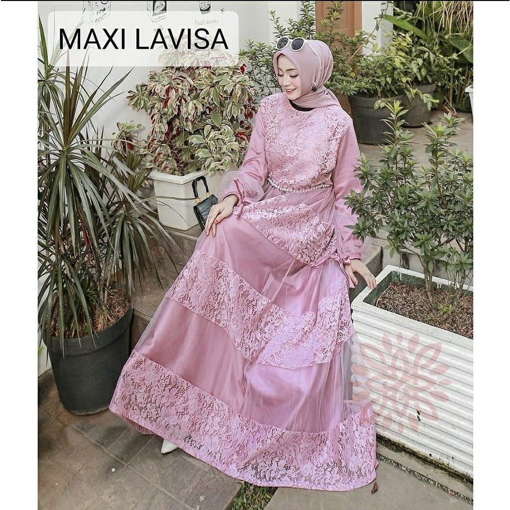 PCS MAXY LAVISA BRUKAT FASHION PAKAIAN WANITA DRESS GAMIS MAXI ED