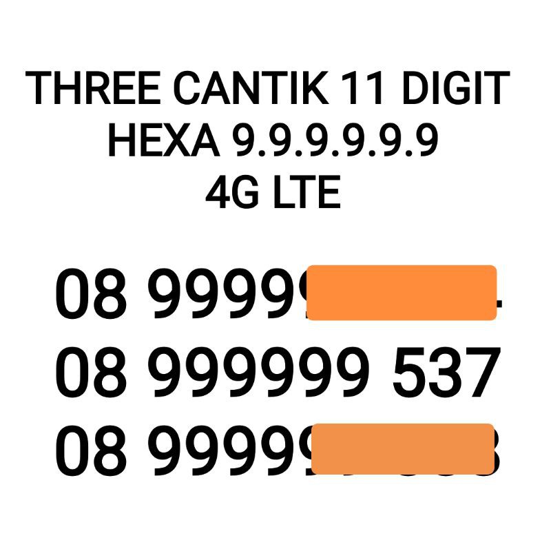 Kartu Perdana TRI Cantik 11 digit Hexa 9 Super Langka