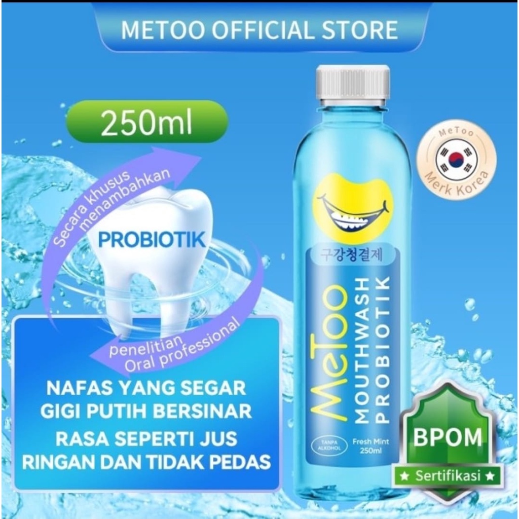 MeToo Mouthwash Probiotik Obat Kumur Metoo Penyegar Nafas Pemutih Penghilang Plak Karang Gigi