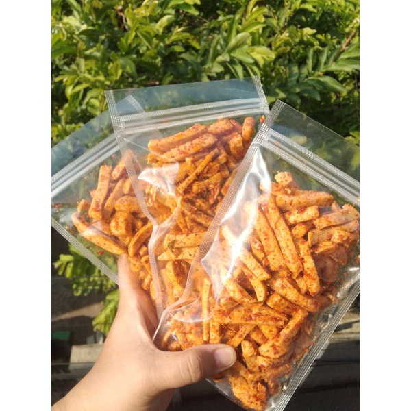 

Basreng/baso georeng stik Pedas Daun Jeru 250 gram bumbu asli