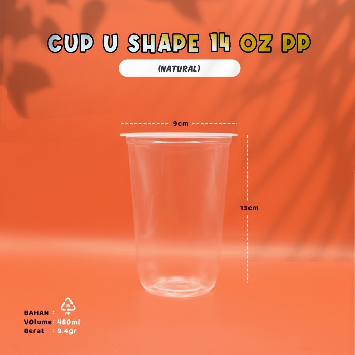 Gelas Cup Plastik 14 OZ Oval - Cup Bening Polos- U Shape - Bahan PP