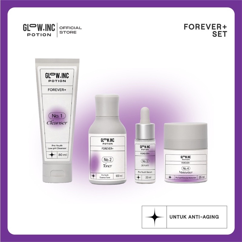 GLOWINC POTION Set Indonesia / Chroma+ Bright Radiant Acnecore+ Clear AC Gentle+ Soothing Hydralive+ Moisture Lock Maintain+ Nutrient Skin Forever+ Pro Youth Seamless Cleanser Toner Essence Serum Ampoule Cream Moisturizer Mask Spot Glow Inc Paket Package