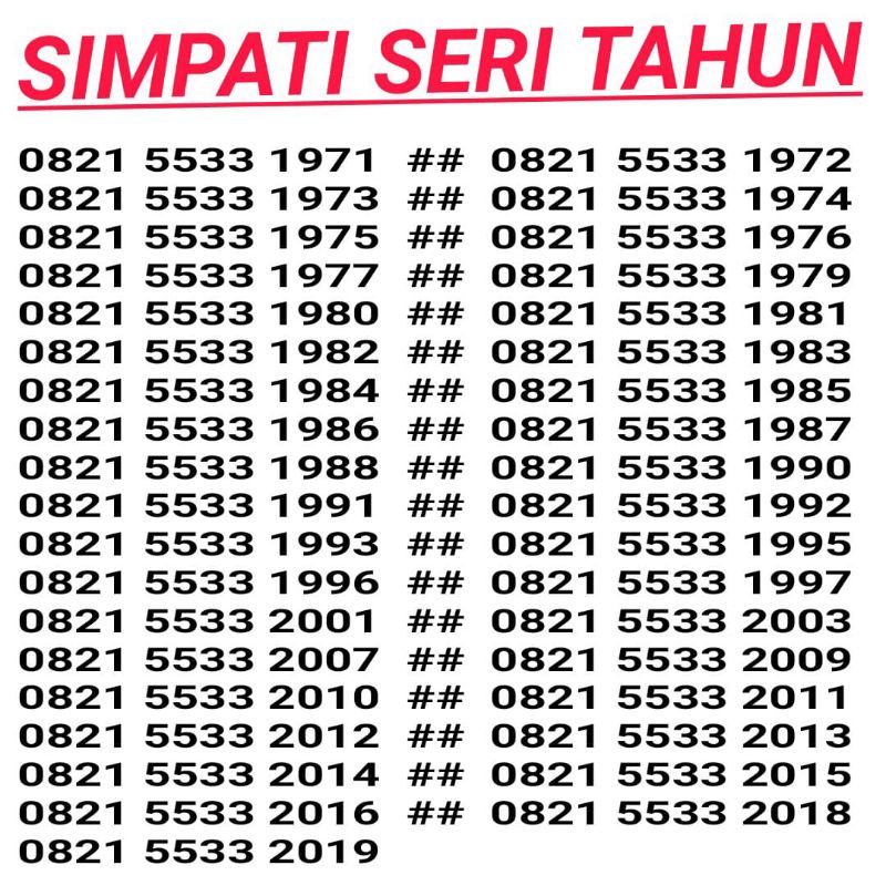 nomor cantik simpati 5533 tahun