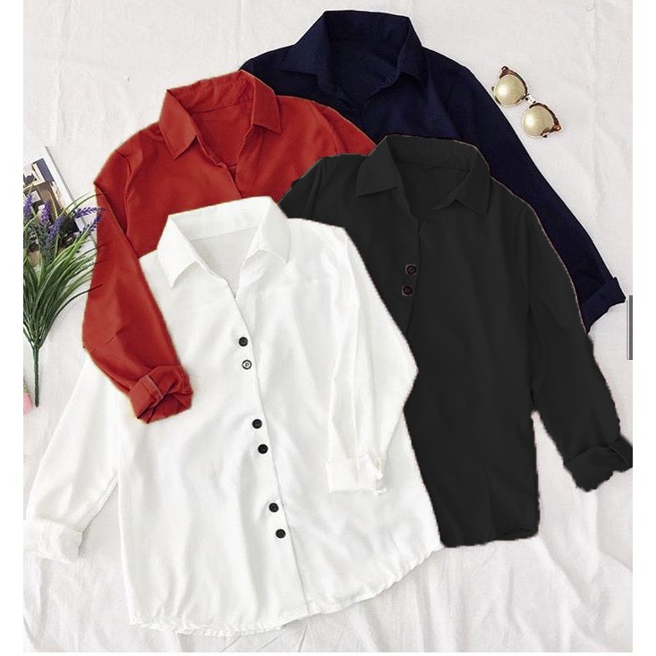 FORTGLASS CAROLIN TOP BAJU ATASAN BLOUSE WANITA LENGAN PANJANG PAKAIAN SANTAI CEWEK WARNA PUTIH HITA