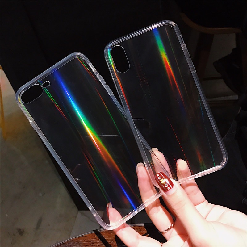 Oppo A15 A15S A53 A33 A12 A5S A3S A11K A5 A7 Reno 5G Hard Case Aurora Rainbow Hologram Transparan
