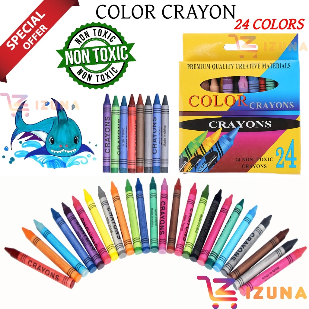 [IZUNA] PENSIL CRAYON ISI 24 WARNA / COLOR CRAYON 24 COLORS / 24 NON-TOXIX CRAYONS / PENSIL WARNA / PENSIL WARNA CRAYONS