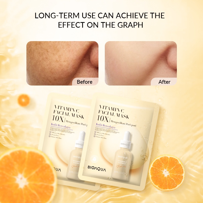 Bioaqua Bio Aqua SHEET MASK 10X The Effect Masker Wajah Facial Mask 28ml Memperbaiki Kulit - Vitamin C