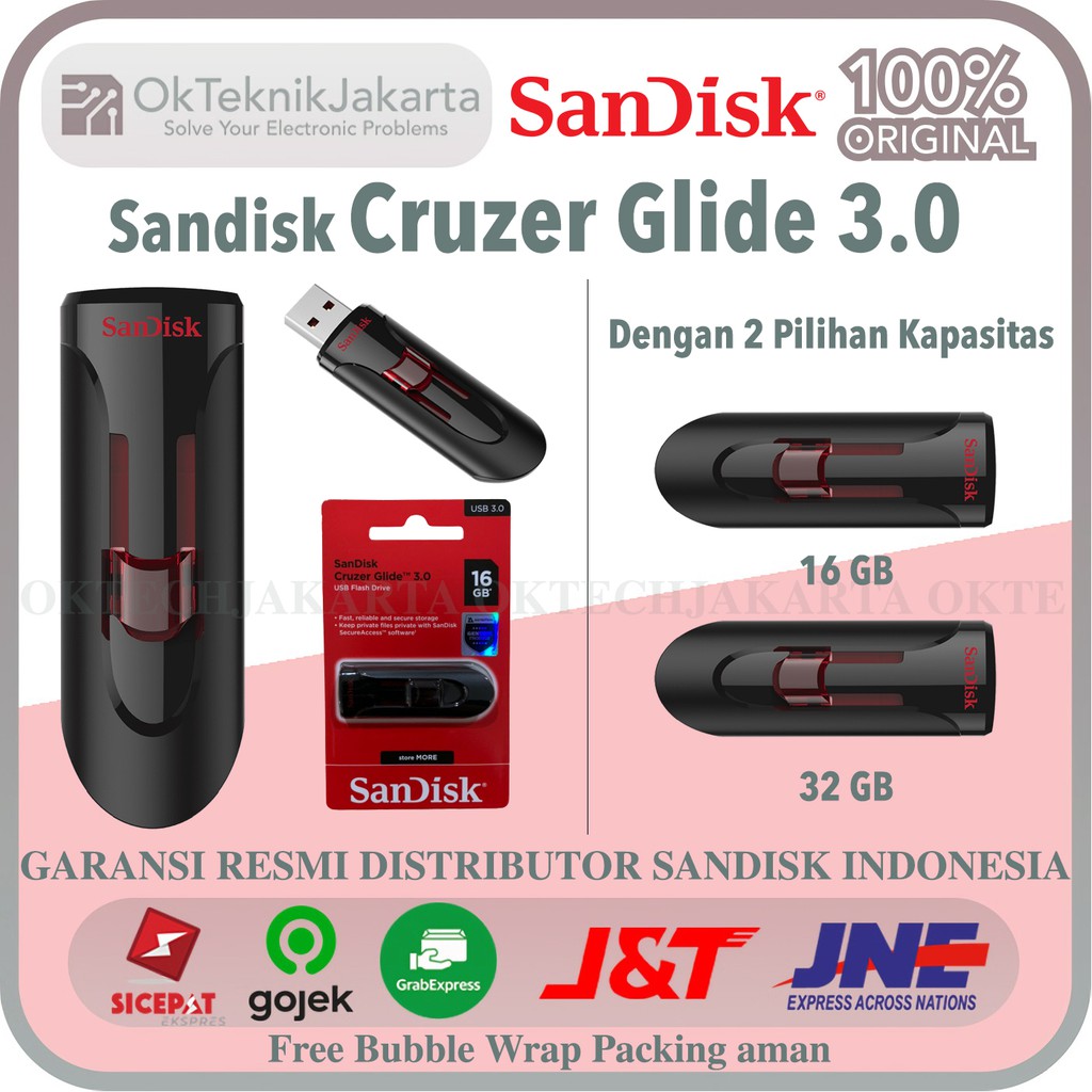 USB Flashdisk SANDISK CRUZER GLIDE 16GB 32GB 64GB / CZ600