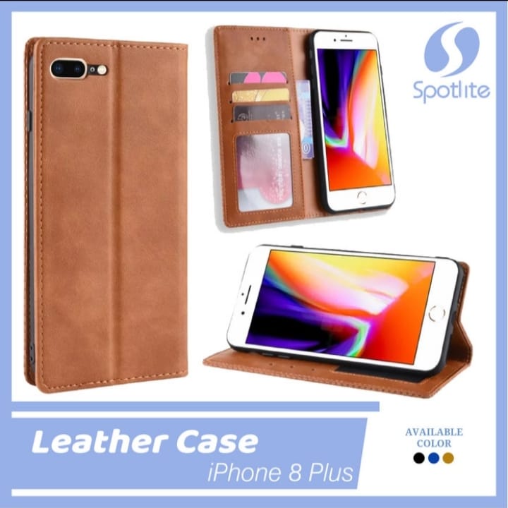 FLIP COVER IPHONE 8 PLUS 8PLUS 8+ LEATHER CASE CASING DOMPET HP KULIT DENGAN CARD HOLDER