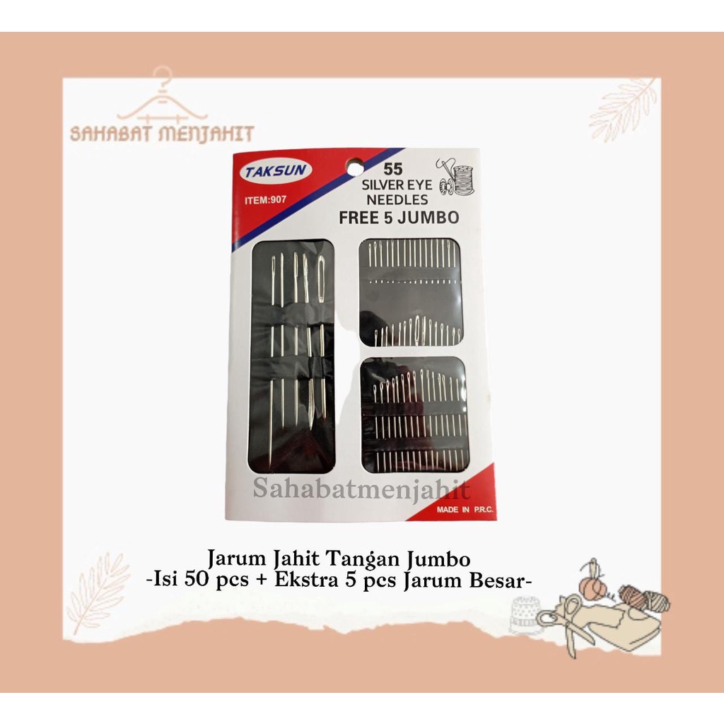 Jarum Jahit Tangan (50 Pcs + 5 EXTRA Jarum Besar) / Jarum Jahit Tangan TAKSUN