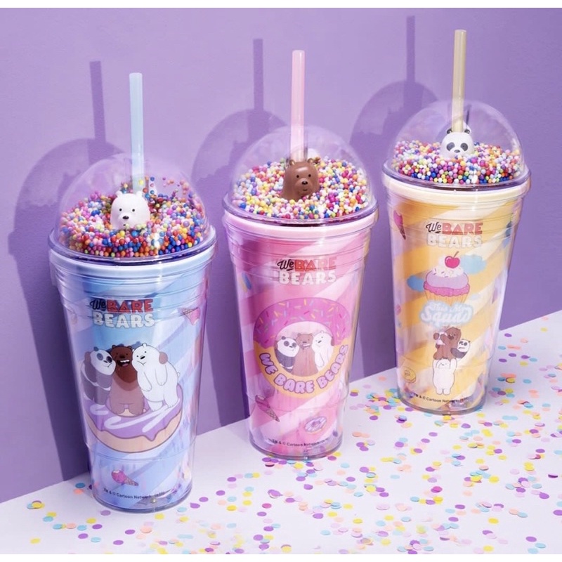 WE BARE BEARS WATER BOTTLE WITH STRAW BOTOL MINUM WBB 480ml GRIZZ PANDA ICEBEAR MINISO
