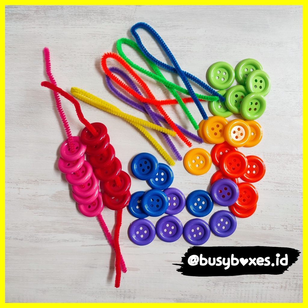 [busyboxes.id] mainan edukasi anak 2 tahun mainan sensori  mainan anak 2 tahun mainan montessori mainan TK preschool paud worksheet paud pipe cleaner + kancing