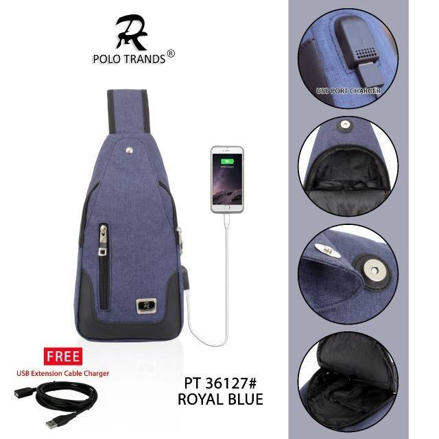 Tas pria tas selempang tas dada merek polo trands gratis kabel usb