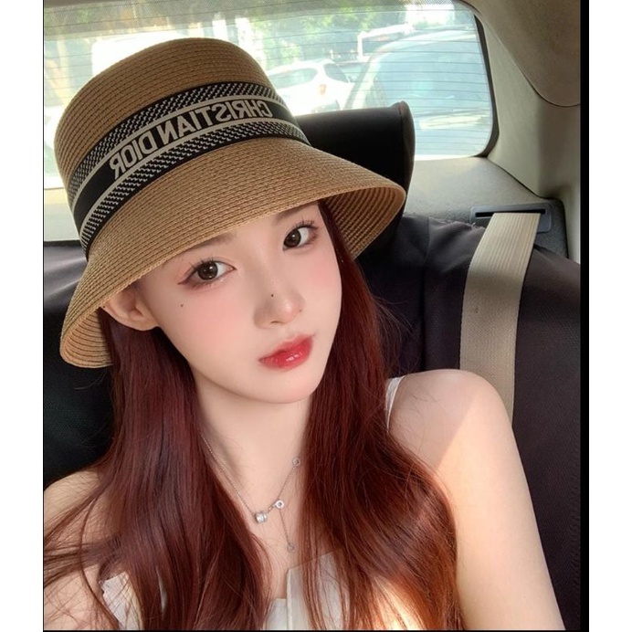 Topi Pantai Dior Rajut Anyam Wanita Import Premium