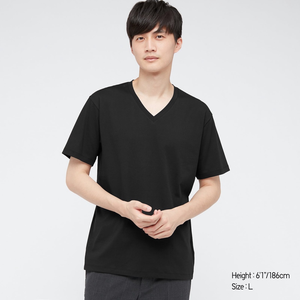 UNIQLO MEN AIRism Katun V Neck Lengan Pendek / KAOS UNIQLO AIRSM PRIA ORIGINAL / AIRSM UNIQLO