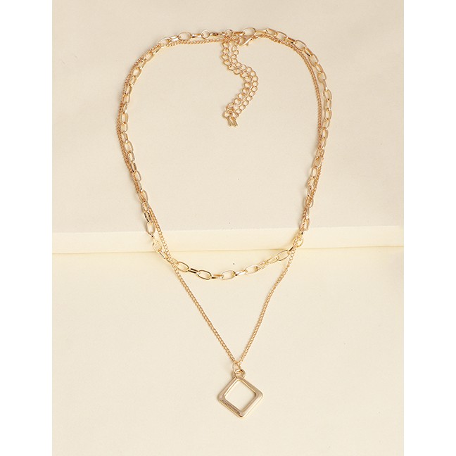 LRC Kalung Wanita Tusuk Fashion Golden Geometric Hollow Alloy Multi-layer Necklace  K43629