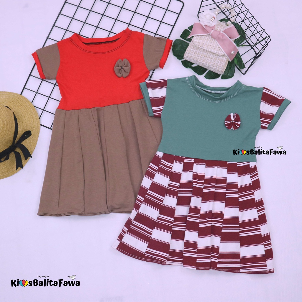 Dress Karin uk 3-4 Tahun / Baju Anak Perempuan Dres Motif Lengan Murah Pesta Gaun Pesta Import Lucu