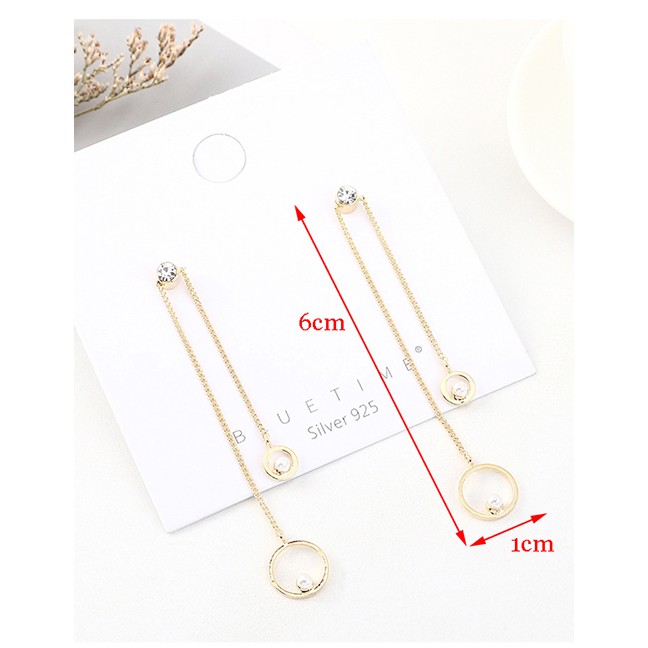 LRC Anting Tusuk Fashion Gold Plated Gold Tassel Small Circle Pearl S925 Silver Needle Earrings Y628