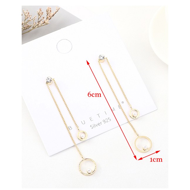 LRC Anting Tusuk Fashion Gold Plated Gold Tassel Small Circle Pearl S925 Silver Needle Earrings Y628