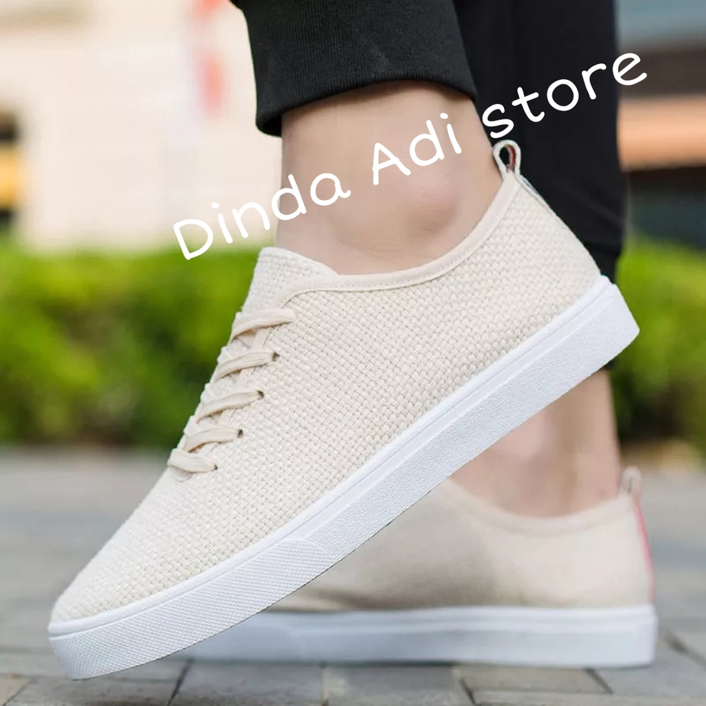 Dinda Sepatu wanita slip on cotton linen fashion wanita trendy zalfarya warna hitam dan krem ukuran 37-40