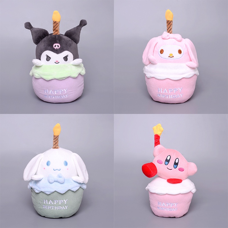 Ready Stock !!! New Sanrio Cartoon Birthday Cake Shape Kuromi Melody with Musical Candle Plush