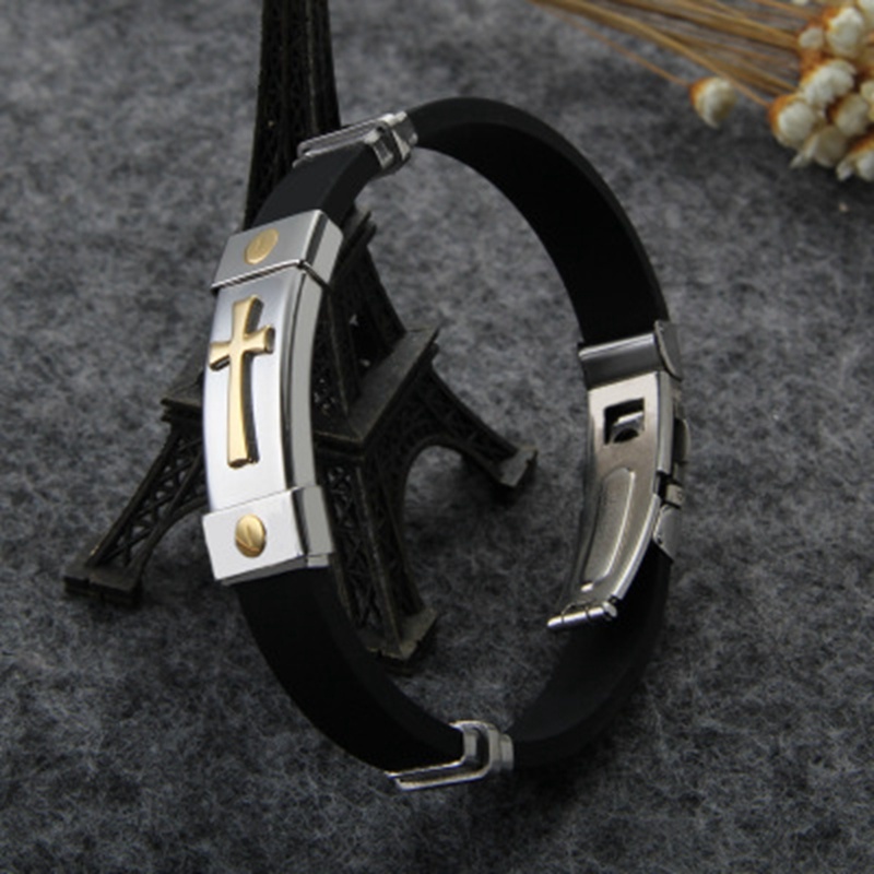 Pria Fashion Stainless Steel Cross Gelang/Gelang Silikon Vintage Perhiasan Aksesoris