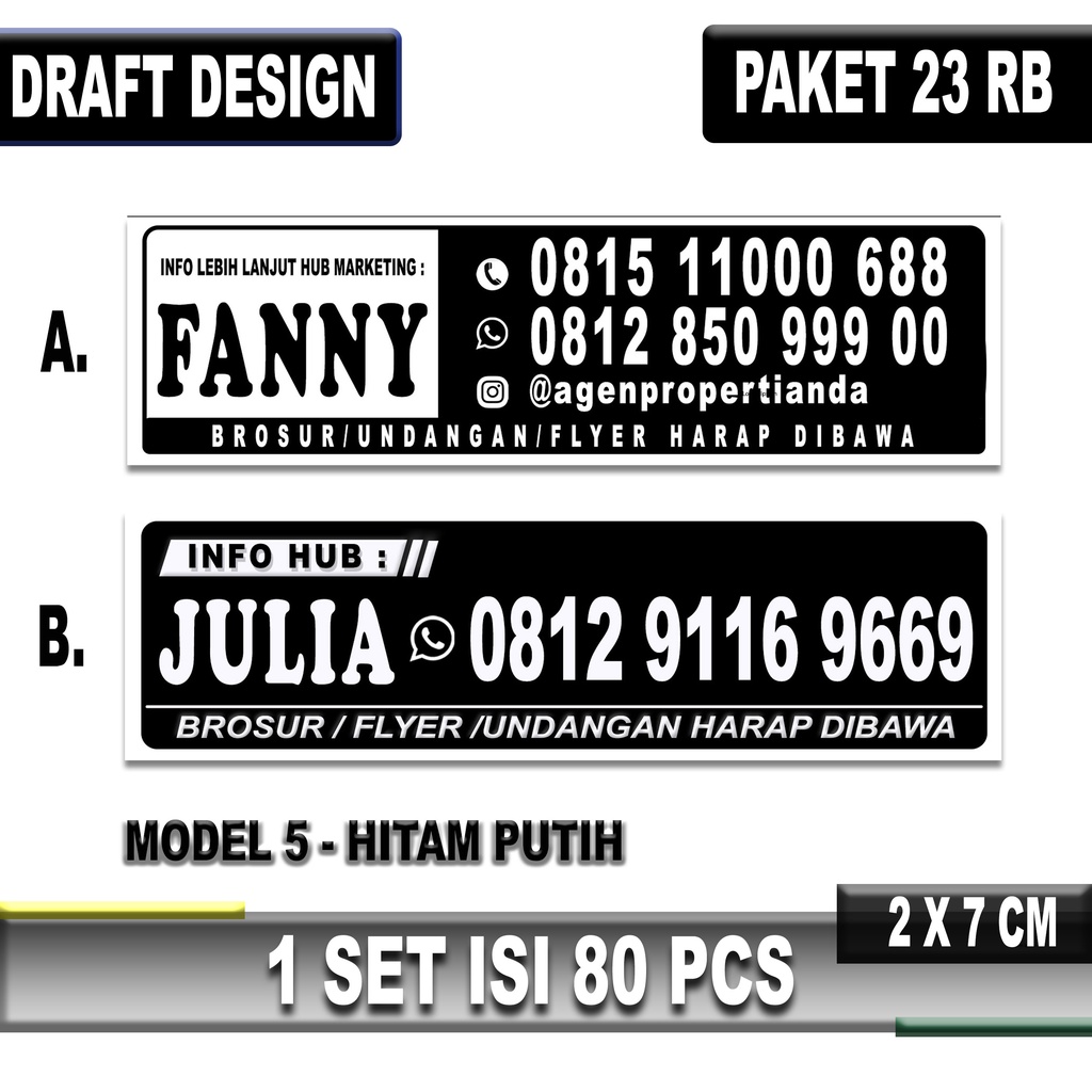 

MilL Isi 80 Pcs Cetak/Custom Sticker Satu Warna Hitam Putih Stiker Label Nama Untuk Marketing Sales