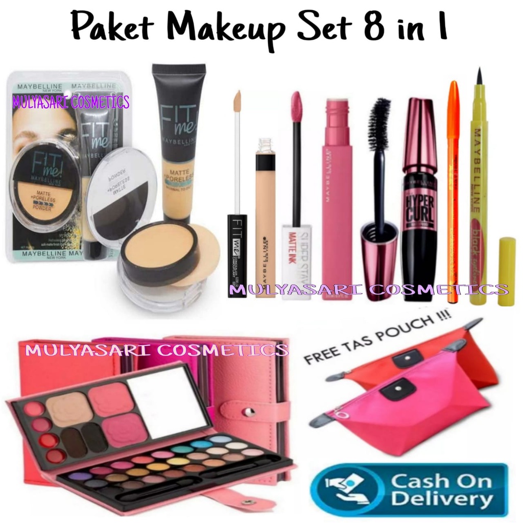 Paket MakeUp New Fit Set 8 in 1 + Conclear Maybellin/ Paket MakeUp Lengkap Maybellin