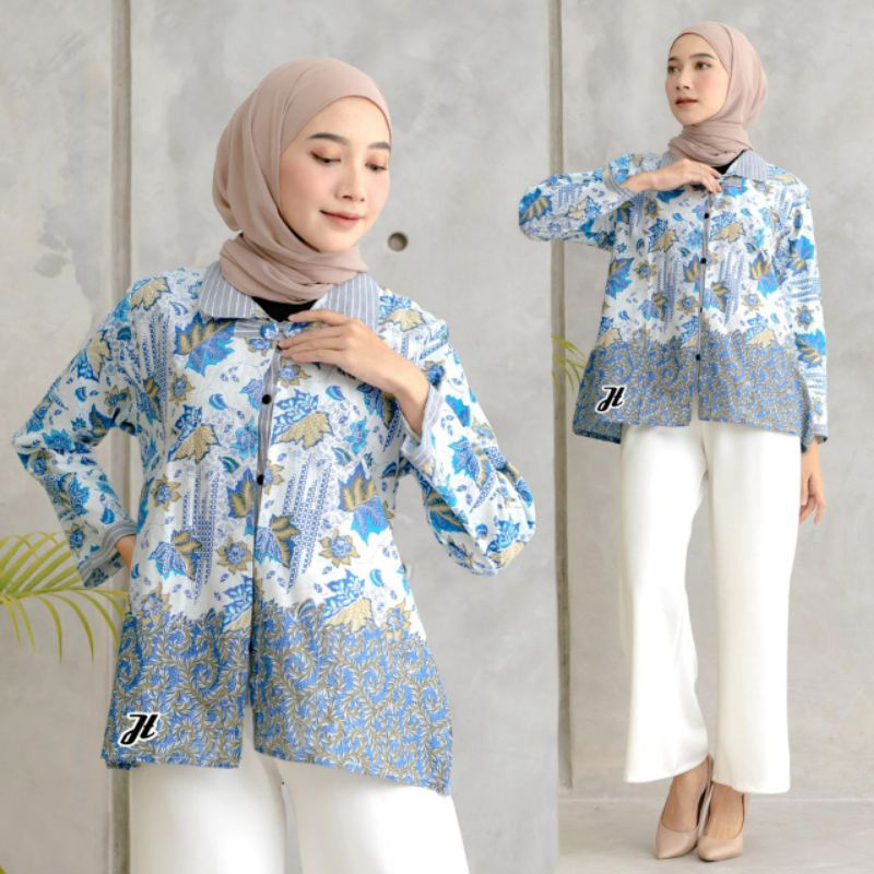 tey-17 Batik wanita ASJ SA HRB026 Kenongo Kemeja Tosca Pendek-Bolero bunga agung