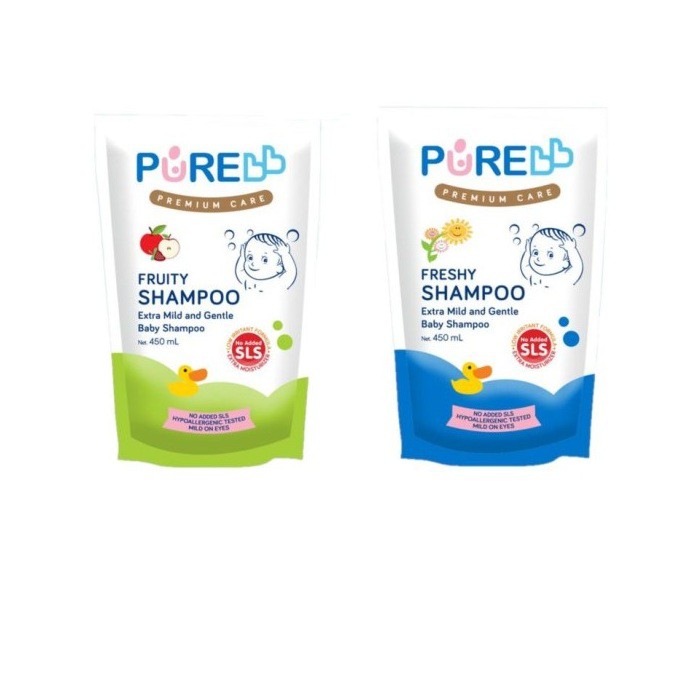 PURE BB Baby Shampoo REFILL 450ml Freshy / Fruity - Shampo Bayi Premium 450 ml - FREE BUBBLE WRAP