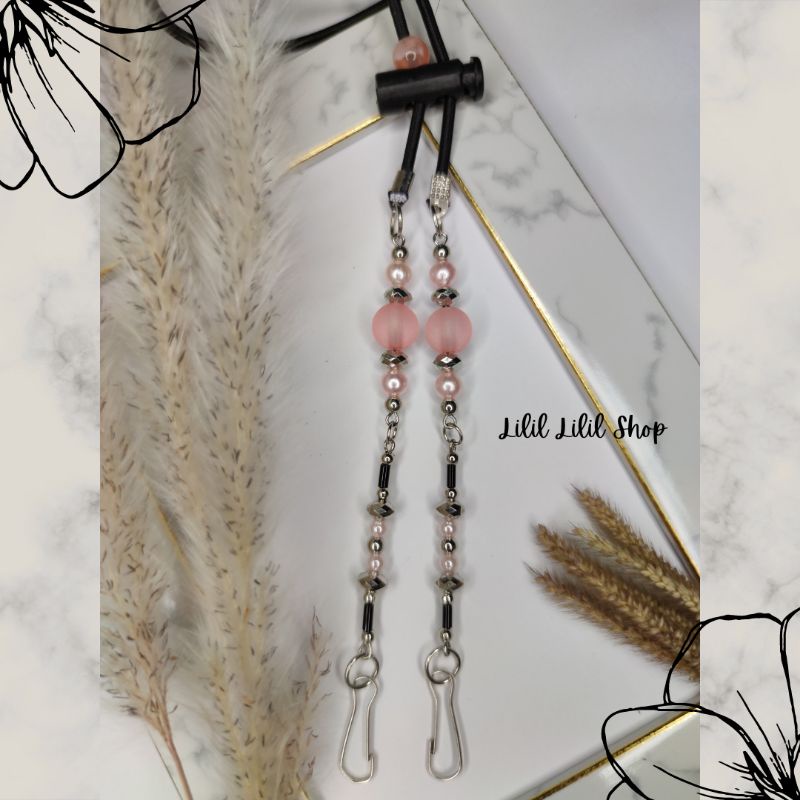 [Royal Black & Pink] Strap Masker Tali Masker Hijab Tali Penyambung Masker Kalung Masker 2 in 1 Kalu