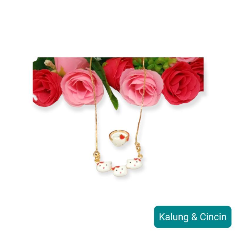 Kalung dan cincin Anak model hello kitty kepala tiga