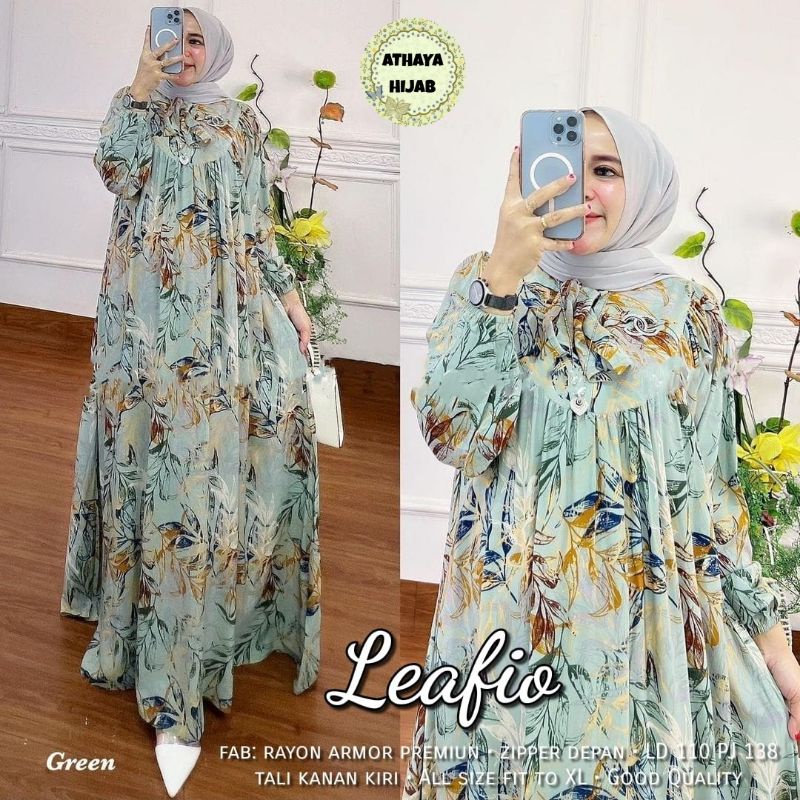 LEAFIO DRESS BY ATHAYA / GAMIS MOTIF BUNGA BERBAHAN RAYON PREMIUM QUALITY / MAXI DRESS  TERBARU