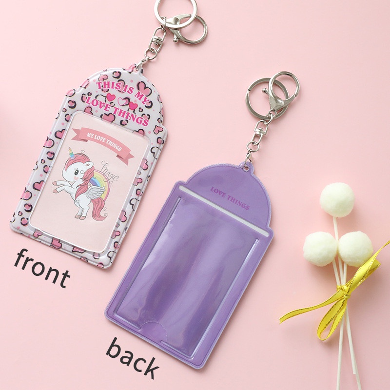 2 Card Slots PVC Card Holder Kpop Photoard Holder Keychain Keyring Pendant ID Card Organizer