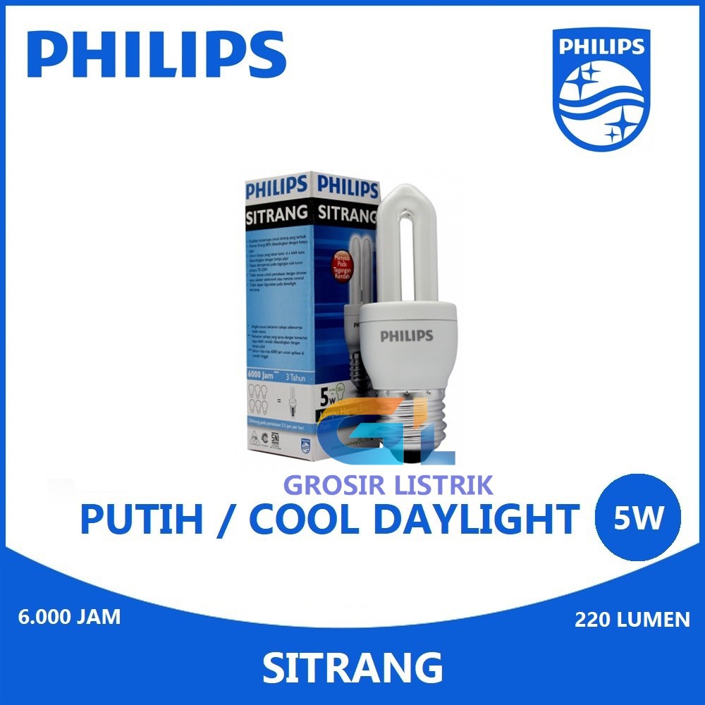 Lampu Philips Sitrang 5W Putih Cool Daylight 6500K Jari 5 Watt W 5Watt Original Grosir