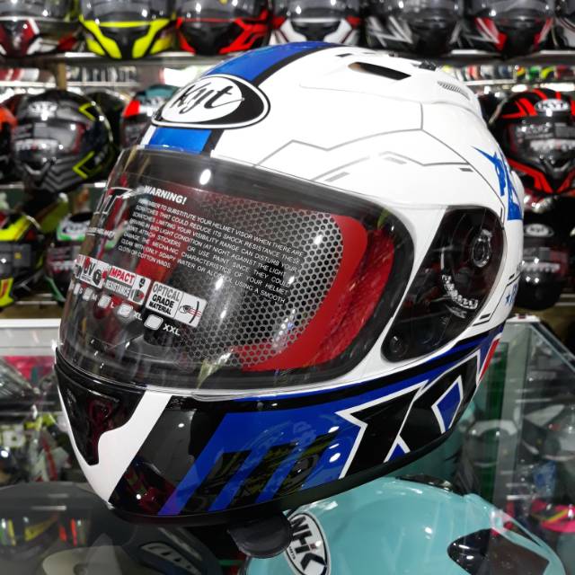 Helm Full Face KYT RC7 Motif Seri #11 White / Black / Blue