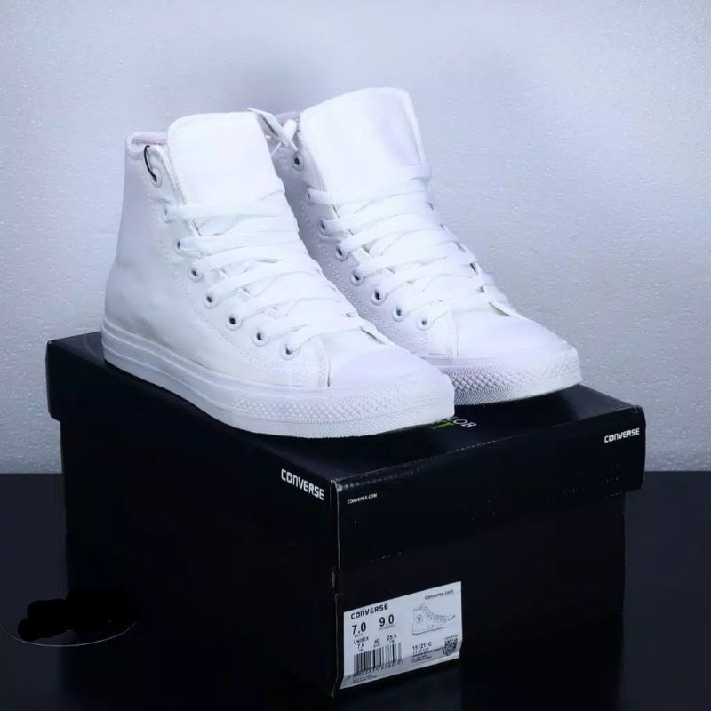 Sepatu Sneaker Tali Converse Basic HIGH White Grey 36-43