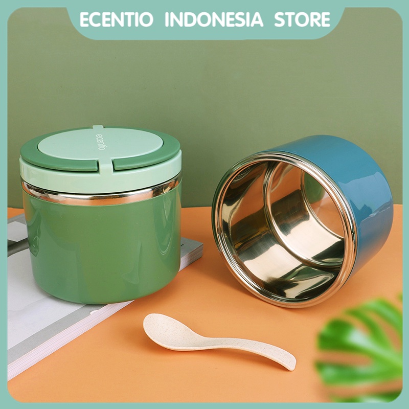 ecentio Cangkir sup 630ml 304-Stainless steel /Tahan Panas Lunch Box /Termos Makan bubur Kotak Makan Bekal Sup Biru