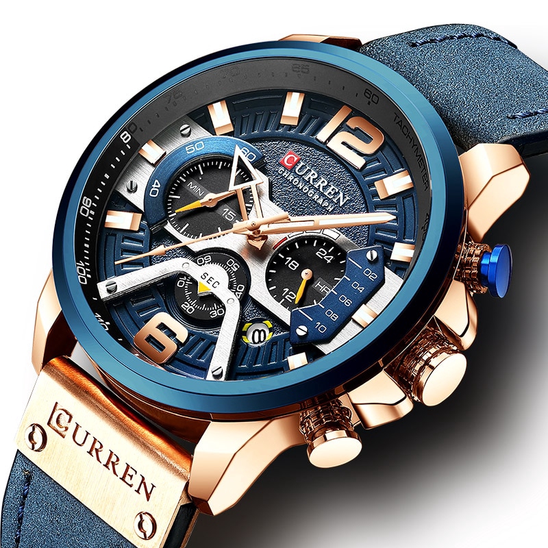 CURREN Jam Tangan Quartz Chronograph Mewah Anti Air dengan