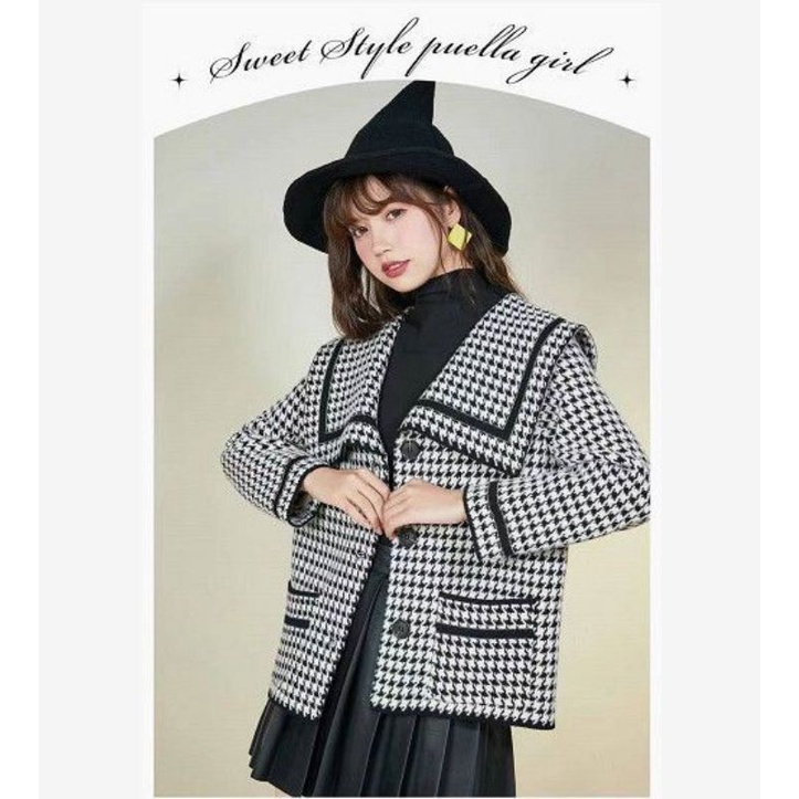 [MikanHiro Store] Blazer Motif Hitam Putih Blazer Tebal Blazer Wanita Import China