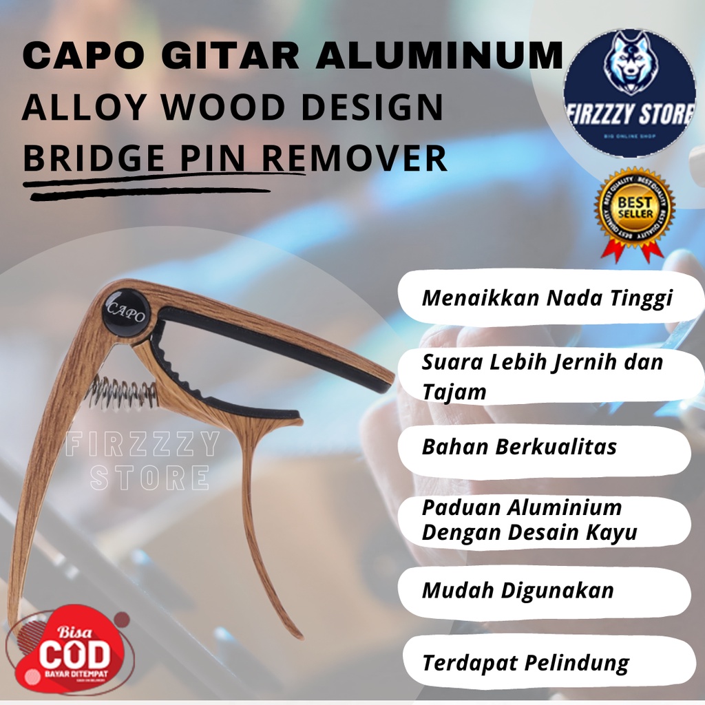 Capo Gitar Aluminum Alloy Wood Design Bridge Pin Remover