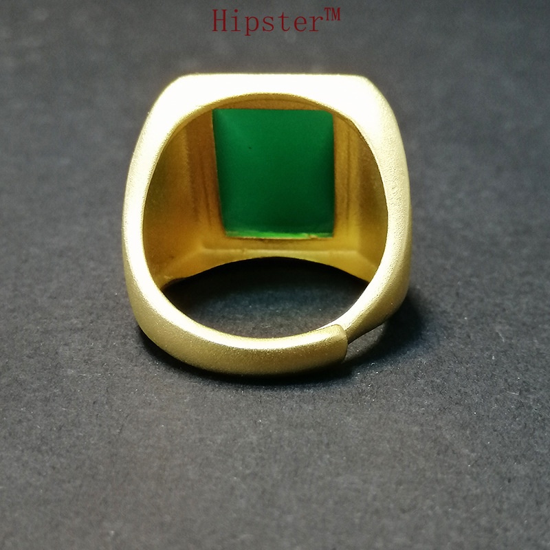 Hot Sale Retro Domineering Inlaid Emerald Gold Square Adjustable Ring