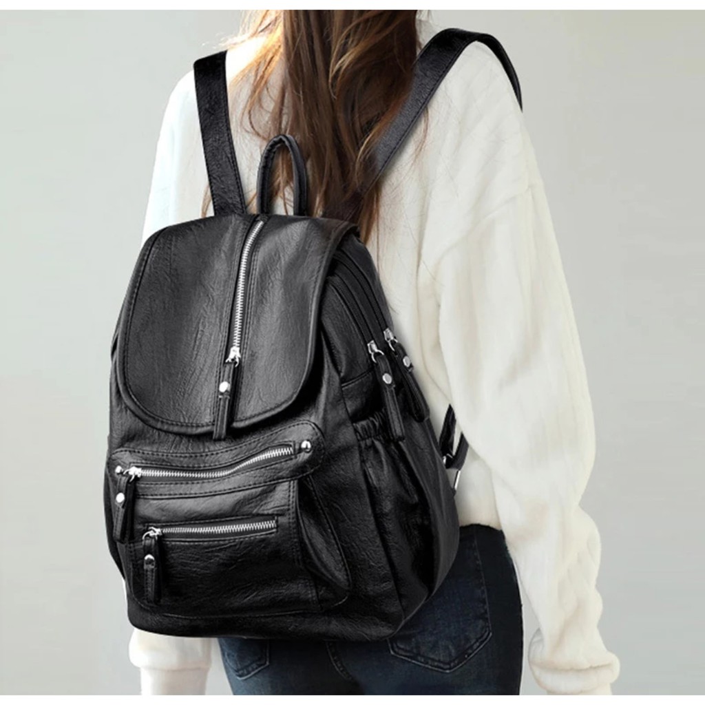 PTM-PTM-TAS RANSEL KULIT WANITA KOREAN STYLE TERBARU BACKPACK STYLISH TUTUP SLETING / TAS RANSEL WA