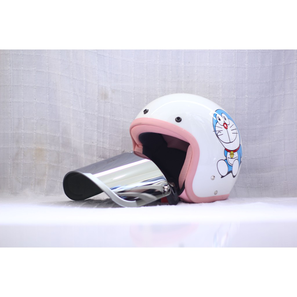 HELM BOGO CAMELIA PASTEL DORAEMON DEWASA KACA DATAR SILVER-3