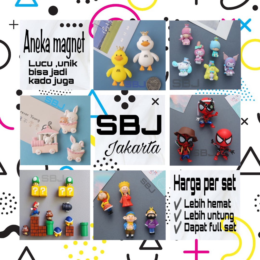 PAKET PER SET Magnet kulkas / Souvenir magnet Mario bros Astronot Bear Duck Sanrio Sun gokong Kaktus Demon slayer