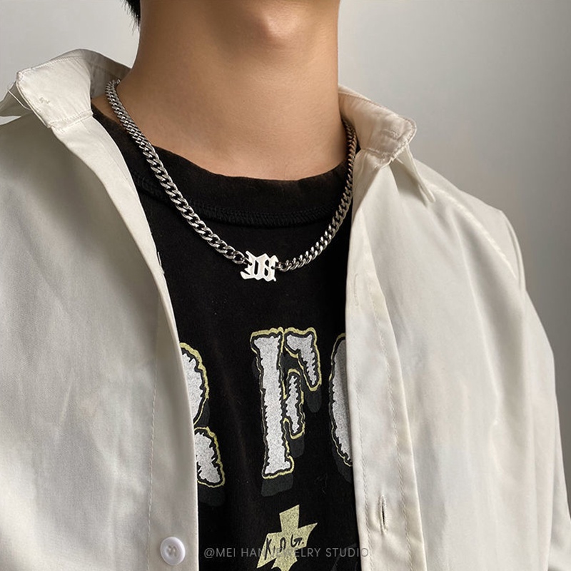 Hip Hop Wild M Letter Pendant Necklace Male Simple Cuban Chain