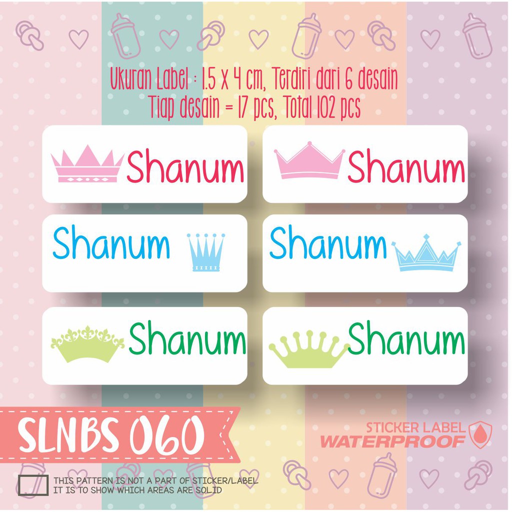 Slnbs 060 Stiker Nama Anak Anti Air Waterproof Label Sticker