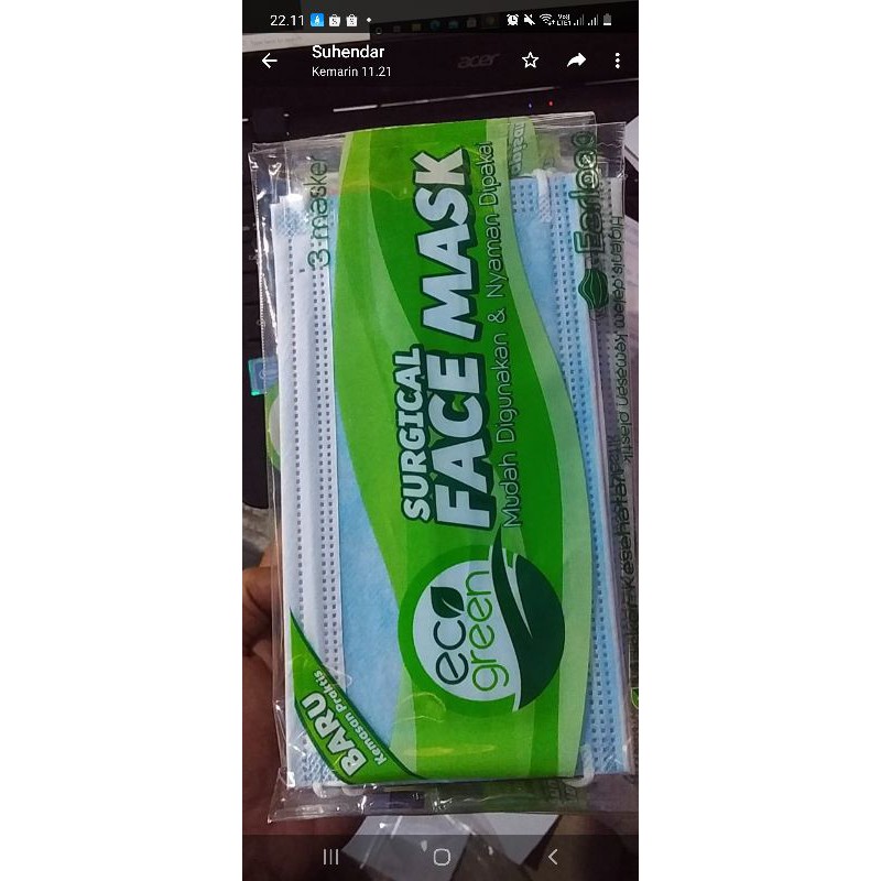 masker earloop eco green 3ply rencengan isi 3pcs